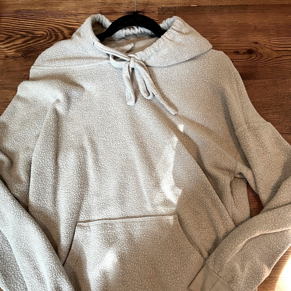 grey fuzzy hoodie